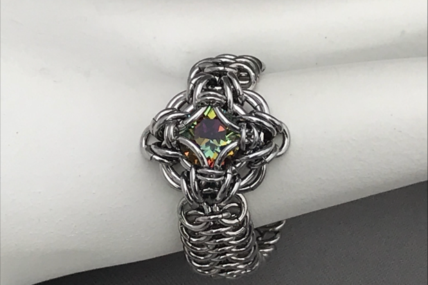 Celtic Labyrinth ring volcano crystal stainless steel