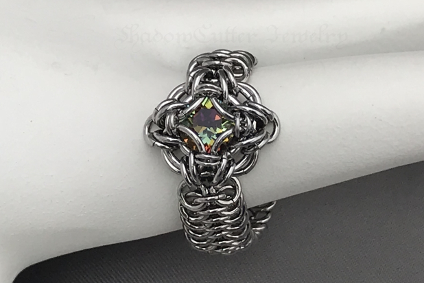 Bermuda Blue Celtic Labyrinth chainmaille ring Stainless Steel