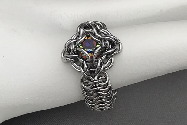 Stainless steel and Swarovski crystal Chainmaille ring Celtic Labyrinth