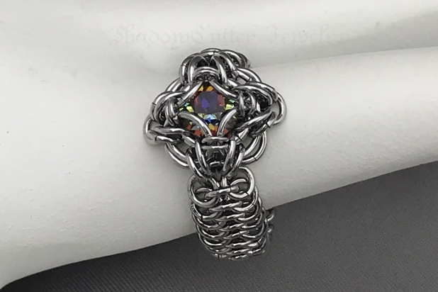 Stainless steel and Swarovski crystal Chainmaille ring Celtic Labyrinth