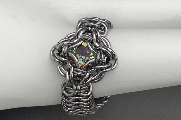 Chainmaille Celtic Labyrinth ring Stainless steel Bermuda blue