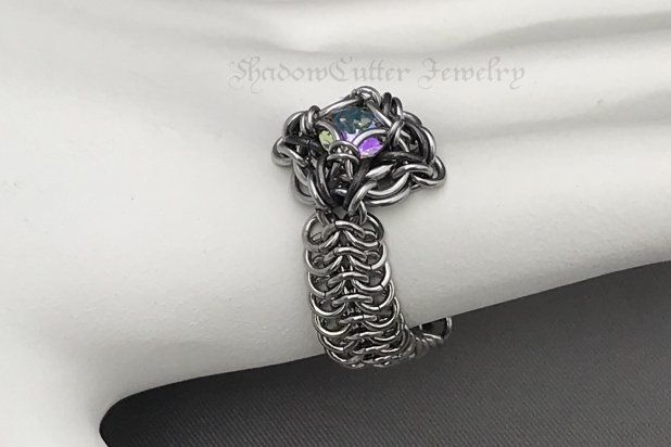 Swarovski crystal ring stainless steel chainmaille