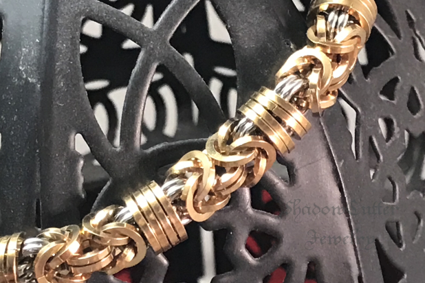 Square bronze orbital byzantine chainmaille bracelet