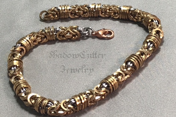 Orbital byzantine bracelet with copper lobster clasp