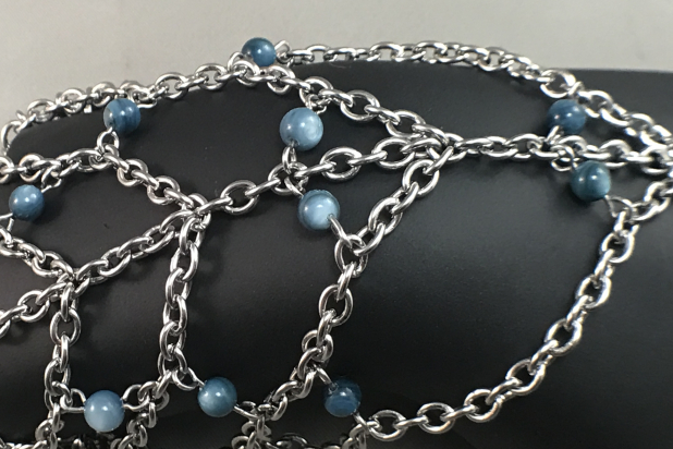Stainless steel chain and blue river shell beads